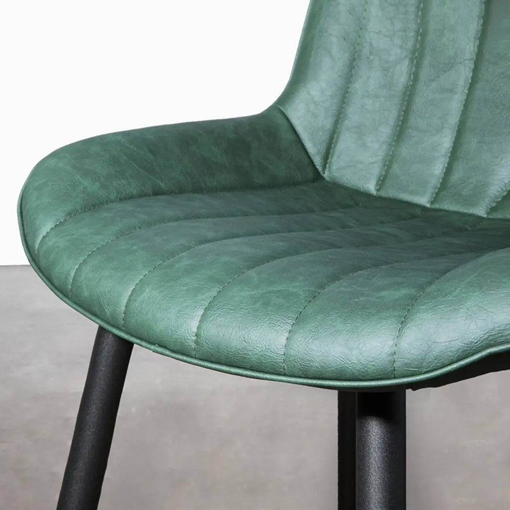 Simple Upholstered Leather Dining Chair Solid Back Metal Legs