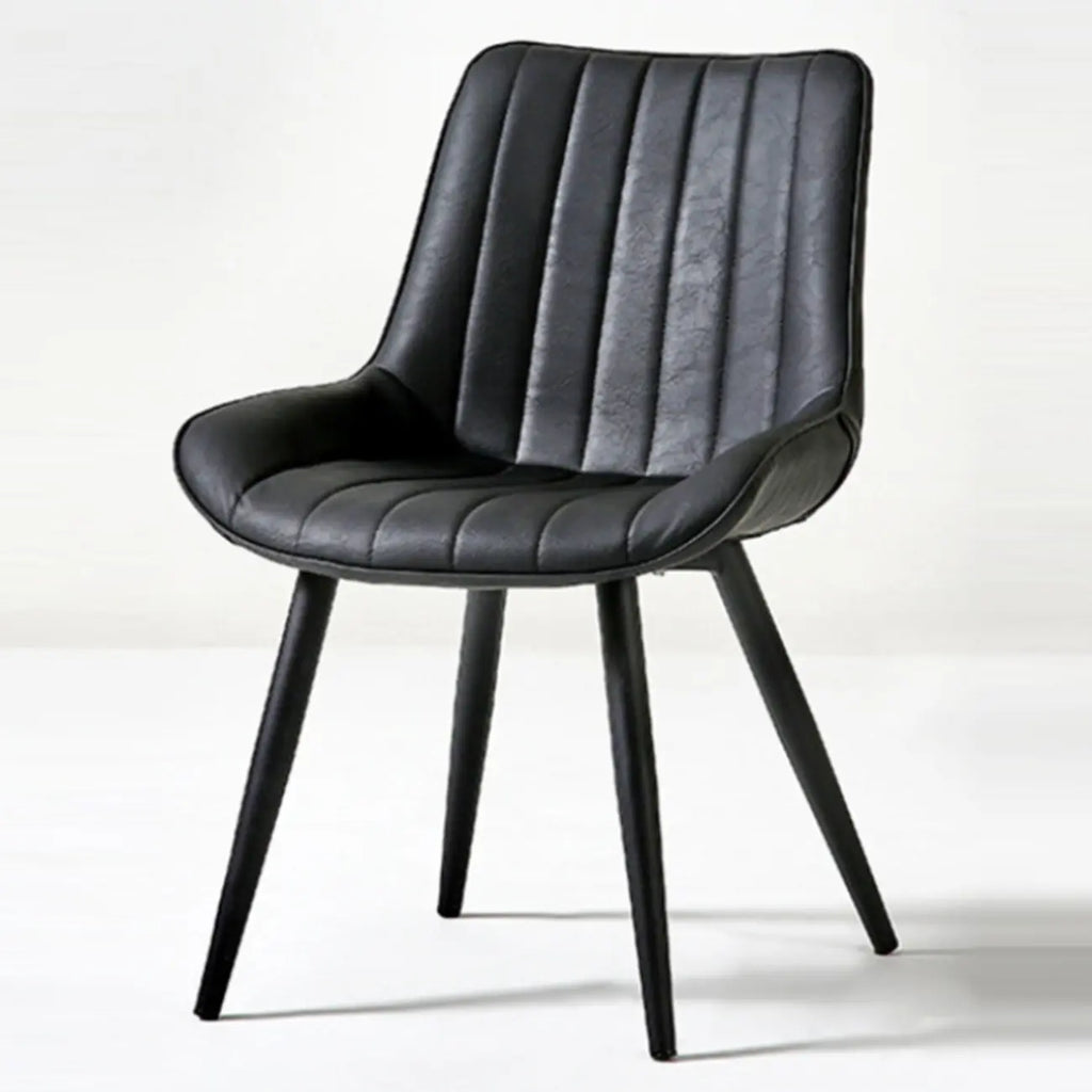Simple Upholstered Leather Dining Chair Solid Back Metal Legs