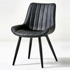 Simple Upholstered Leather Dining Chair Solid Back Metal Legs