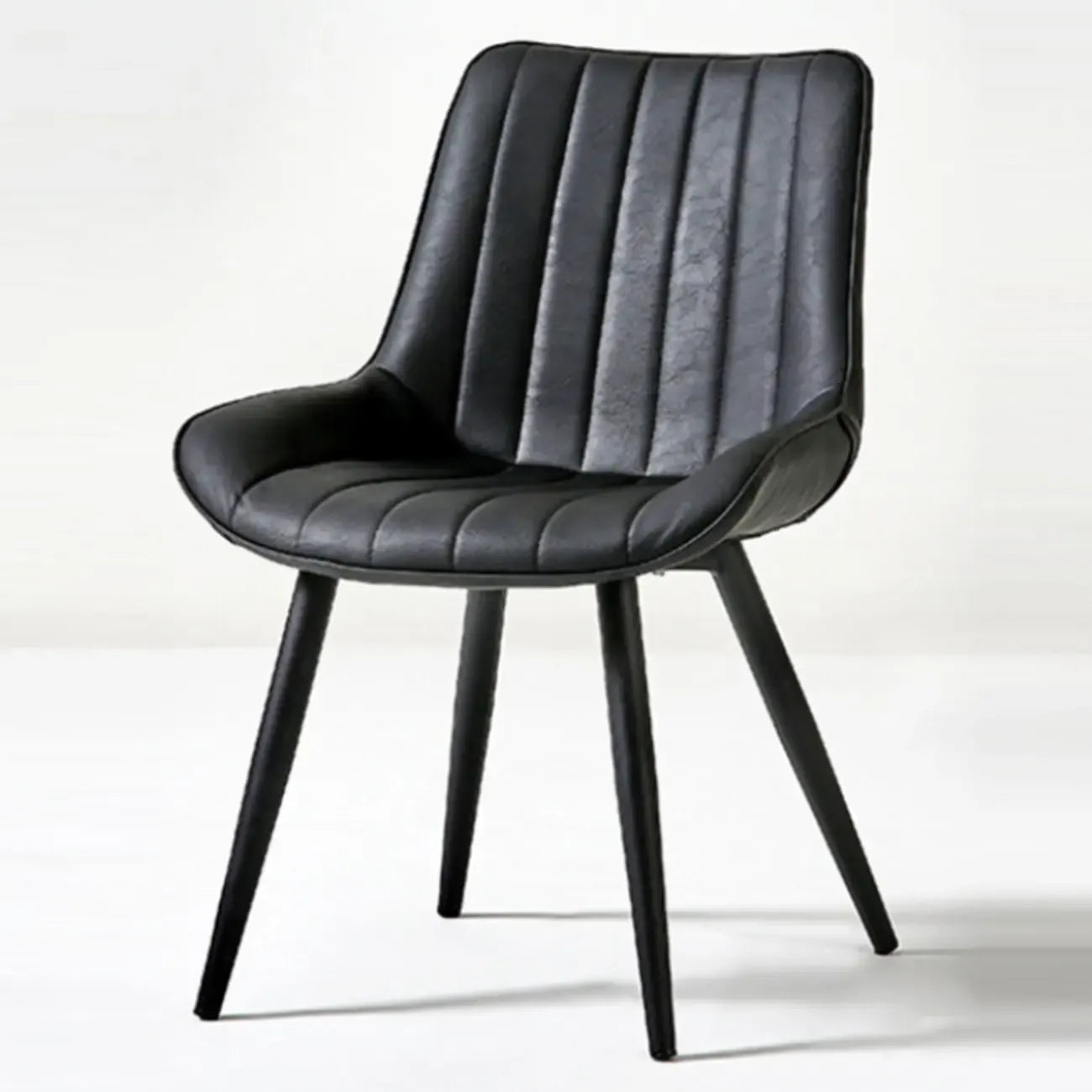 Simple Upholstered Leather Dining Chair Solid Back Metal Legs