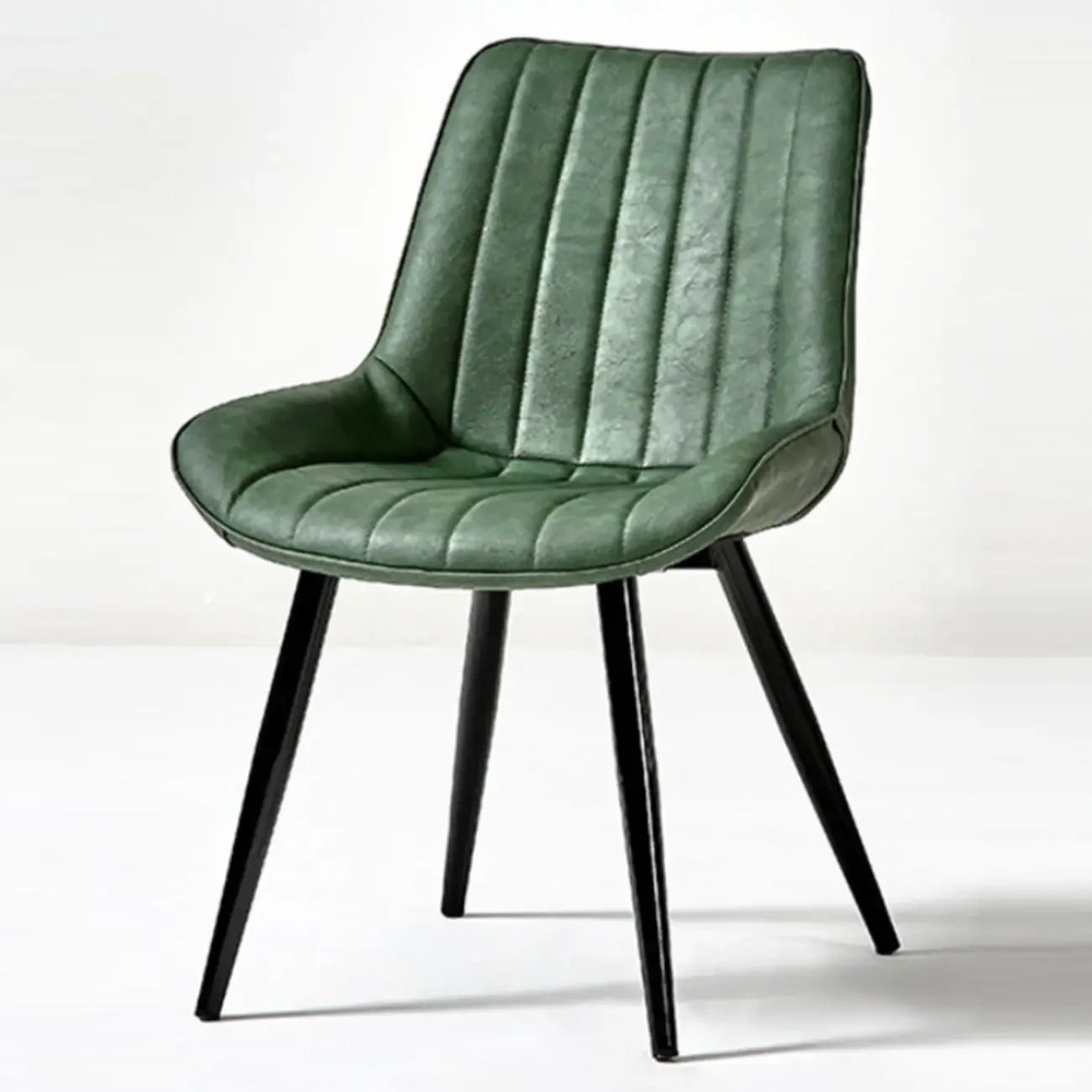 Simple Upholstered Leather Dining Chair Solid Back Metal Legs