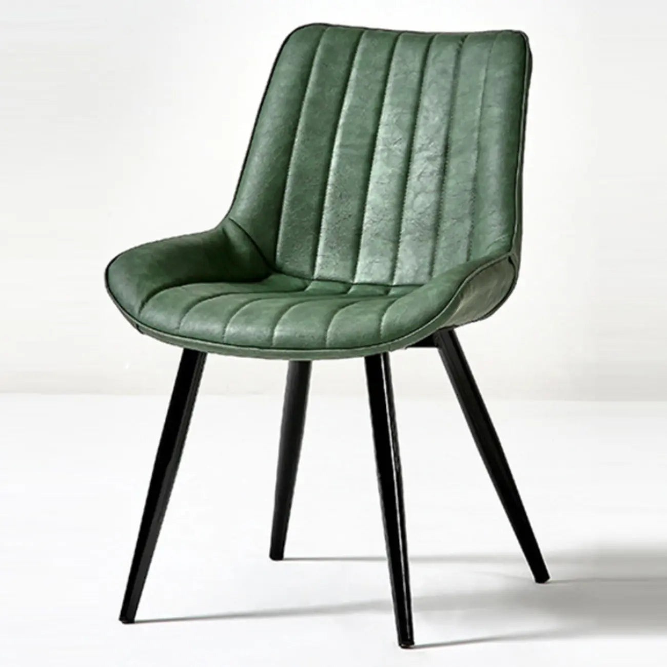 Simple Upholstered Leather Dining Chair Solid Back Metal Legs