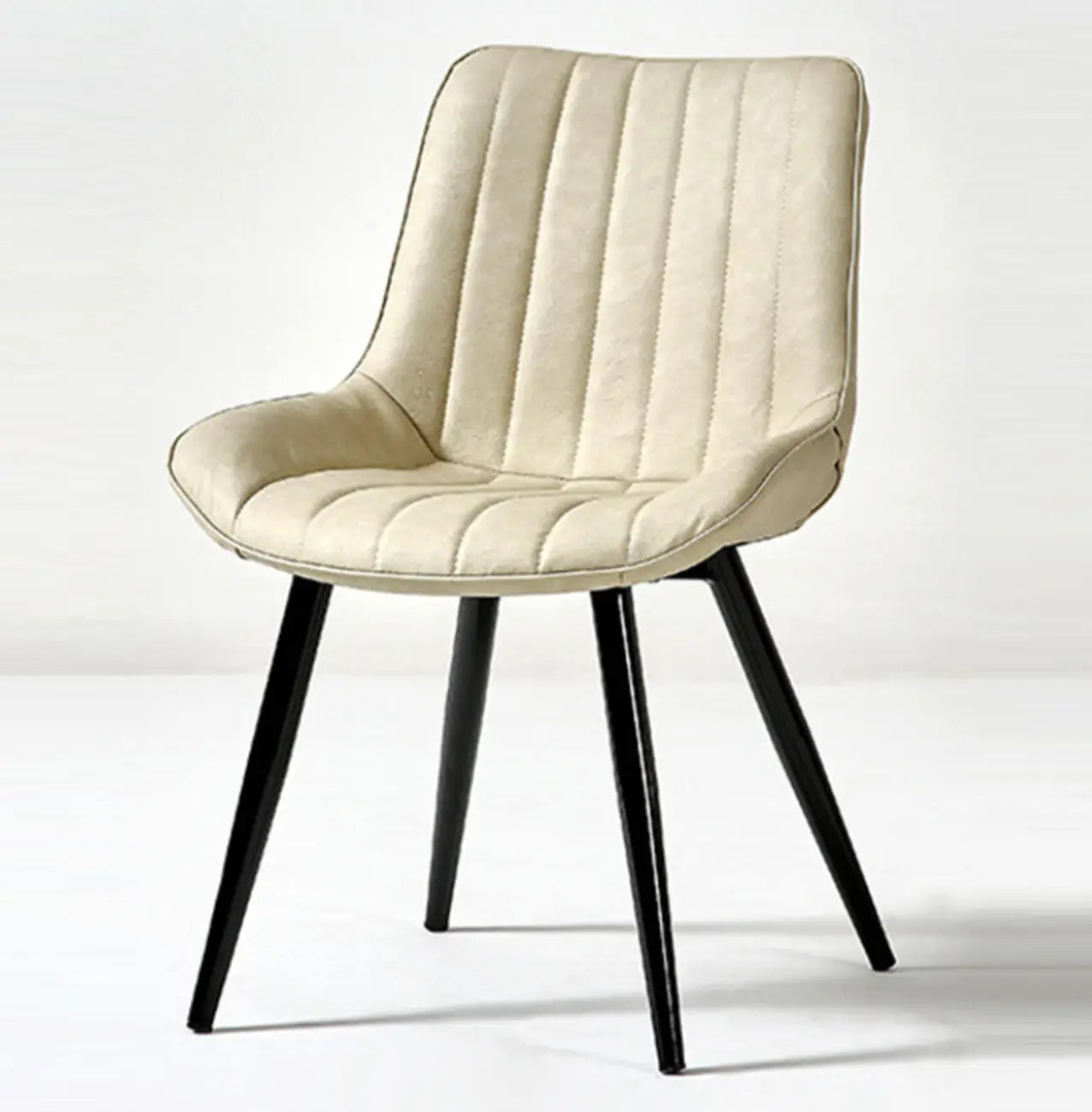 Simple Upholstered Leather Dining Chair Solid Back Metal Legs