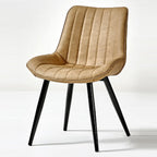 Simple Upholstered Leather Dining Chair Solid Back Metal Legs