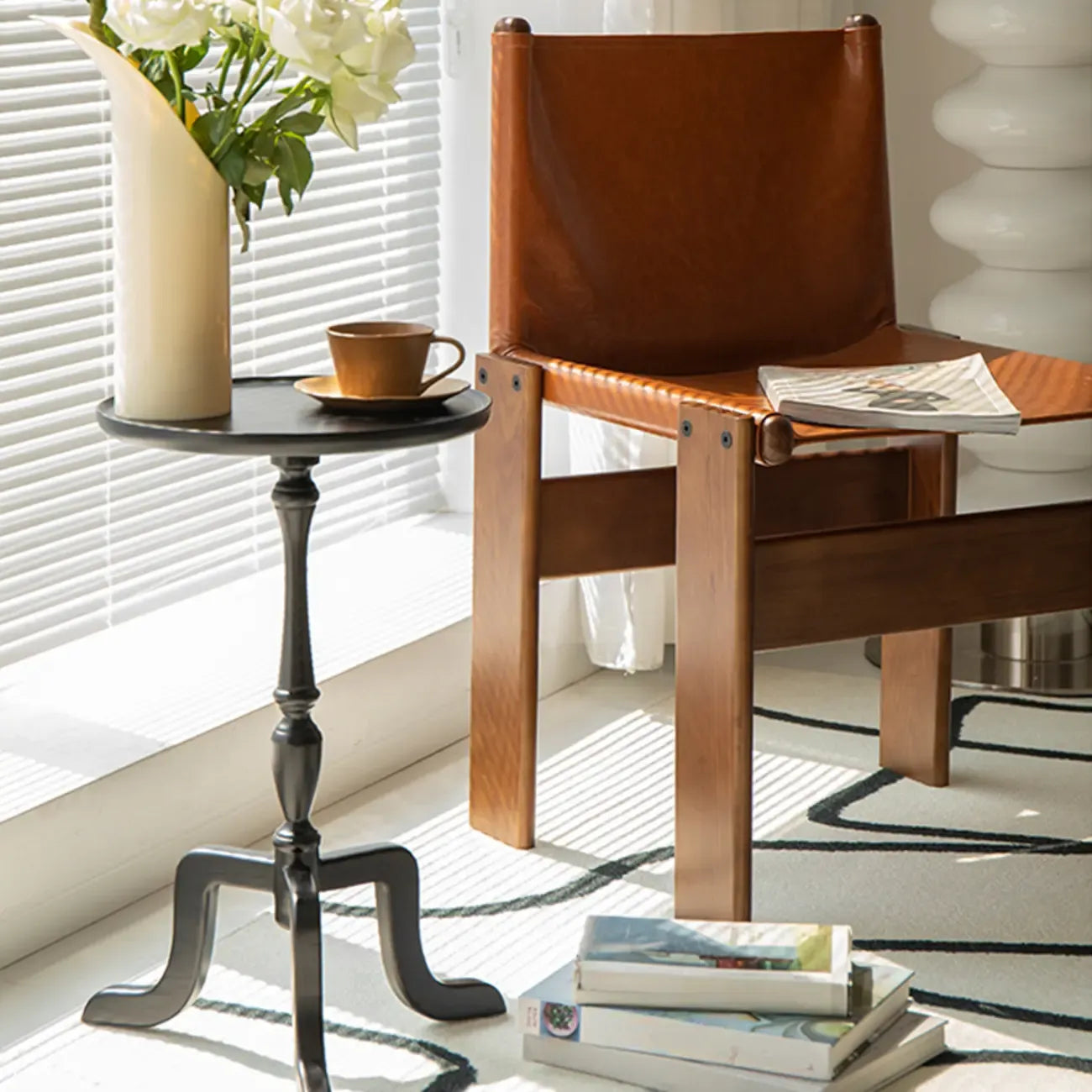 Small Black Wood End Table with Tray Top for Living Room