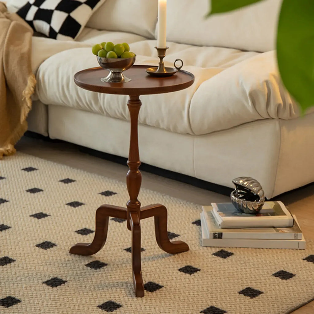 Small Black Wood End Table with Tray Top for Living Room