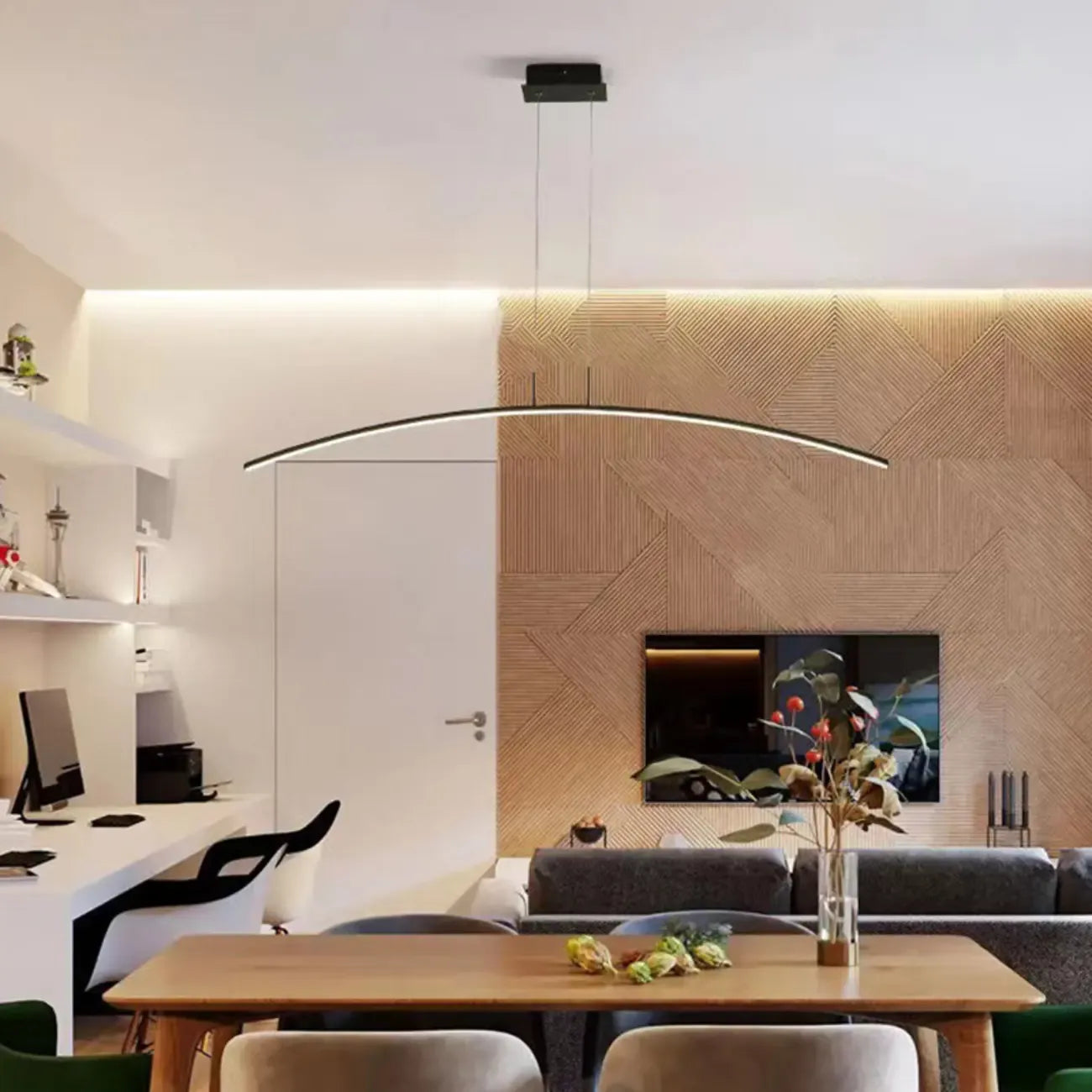 Black Linear Silica Gel Island Pendant Light Arch Shaped LED