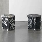 Unique Round Black Marble End Table for Living Room