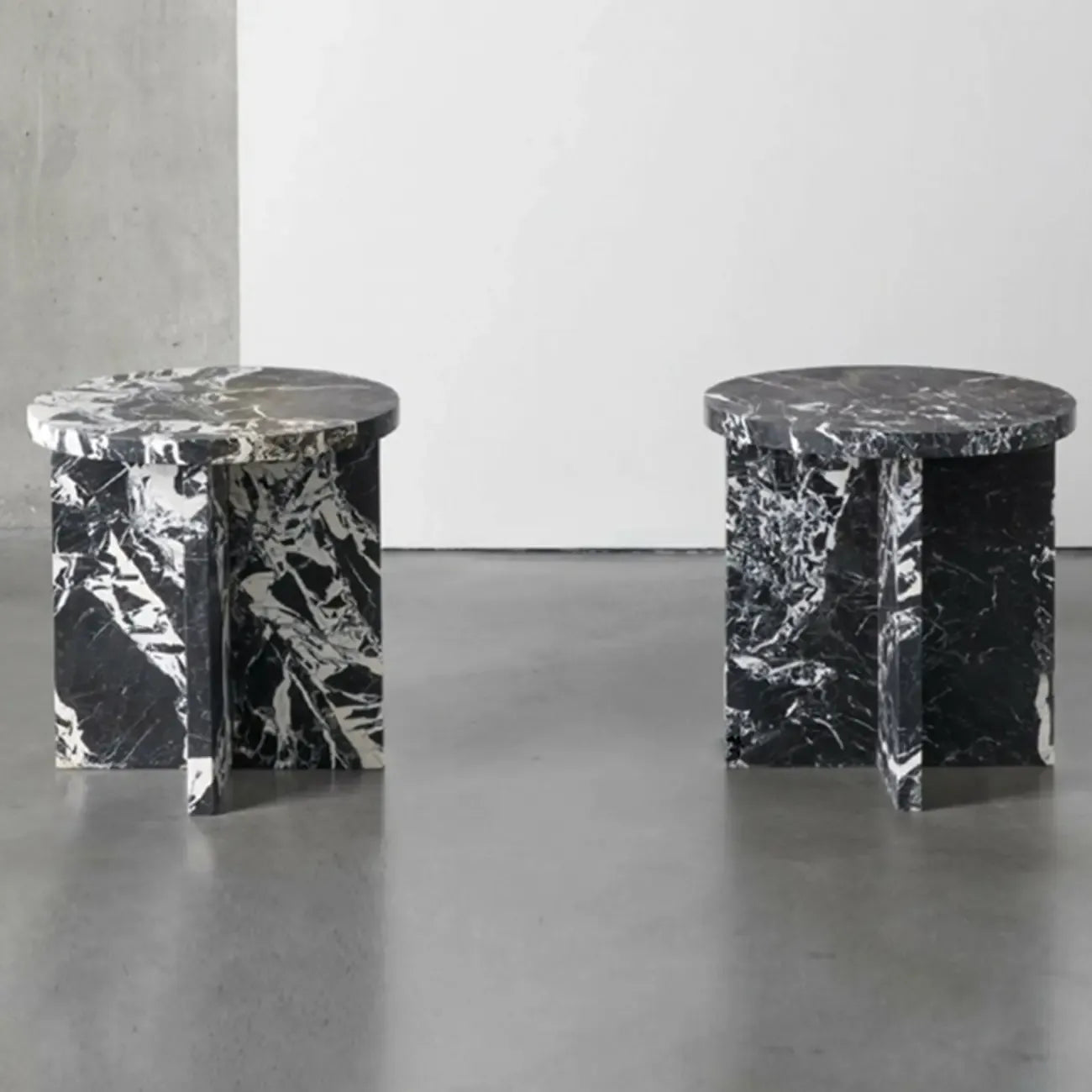 Unique Round Black Marble End Table for Living Room