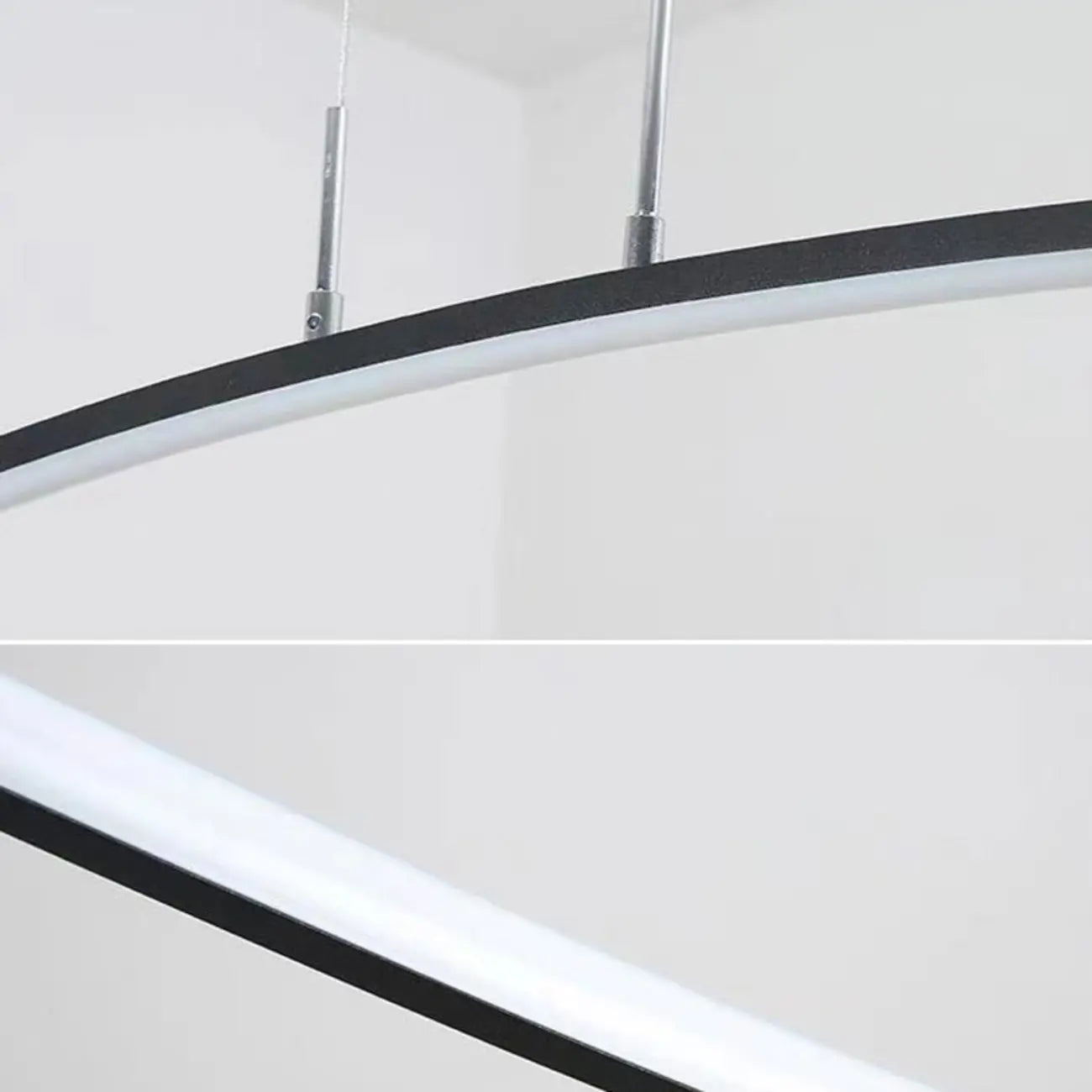 Black Linear Silica Gel Island Pendant Light Arch Shaped LED