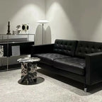 Unique Round Black Marble End Table for Living Room