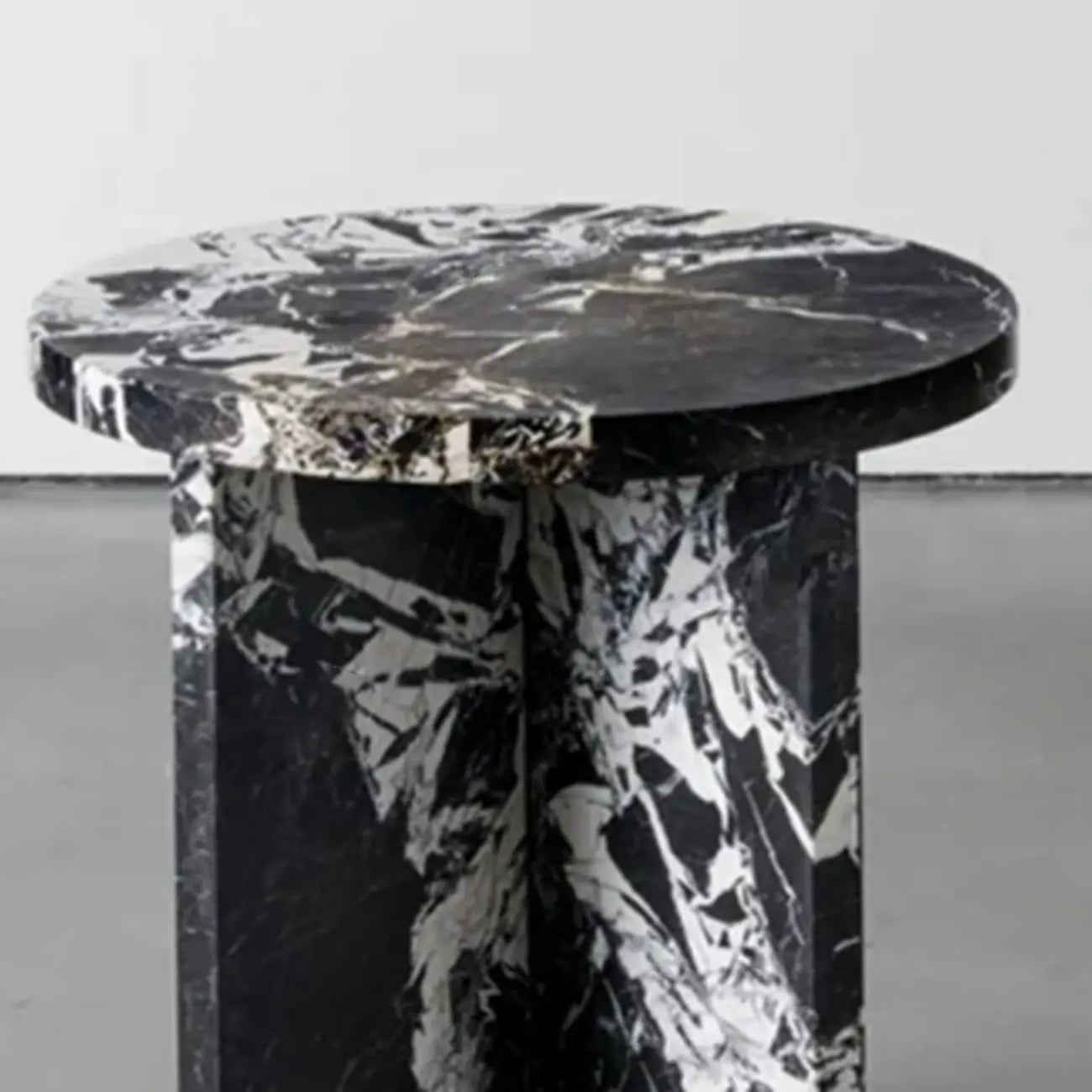 Unique Round Black Marble End Table for Living Room