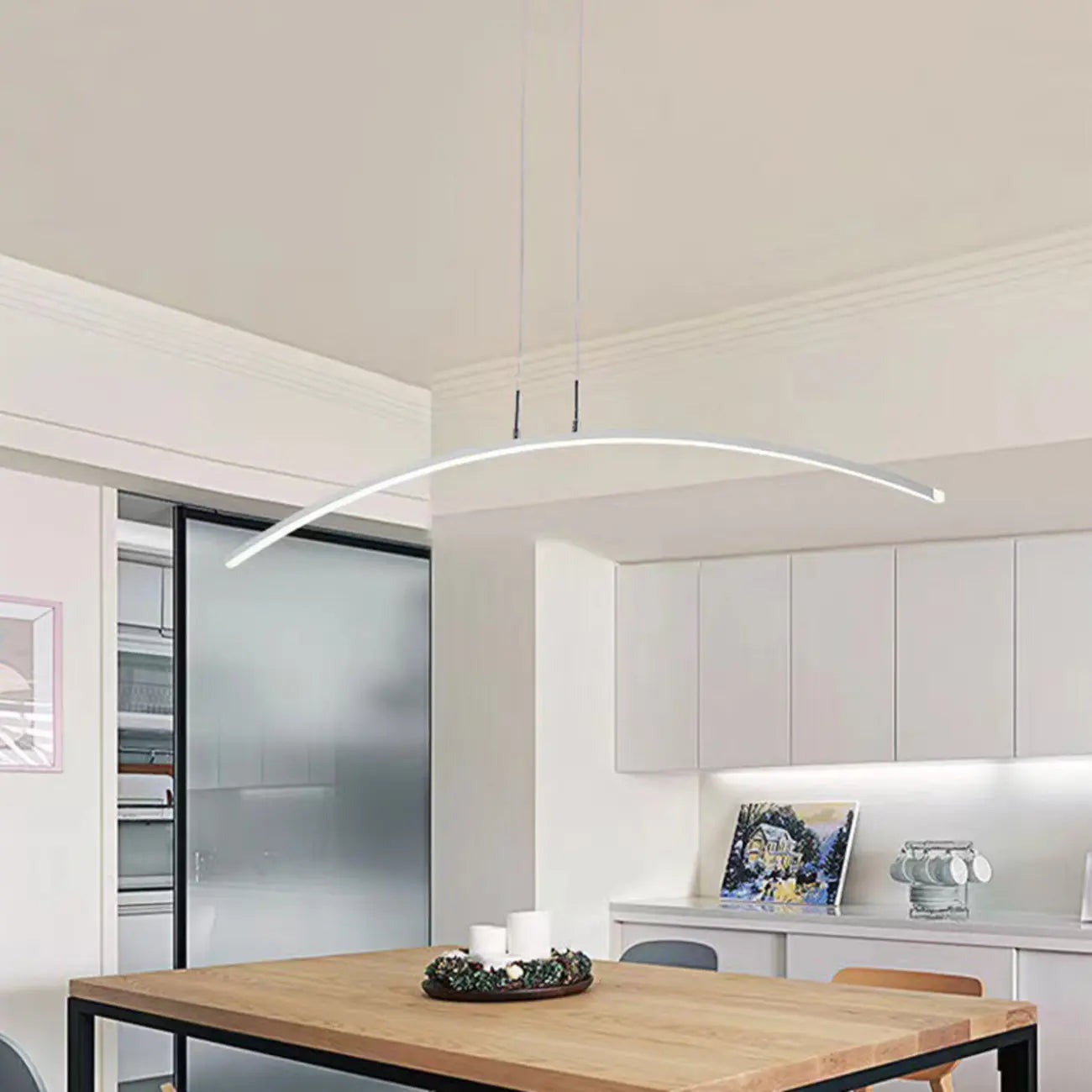 Black Linear Silica Gel Island Pendant Light Arch Shaped LED