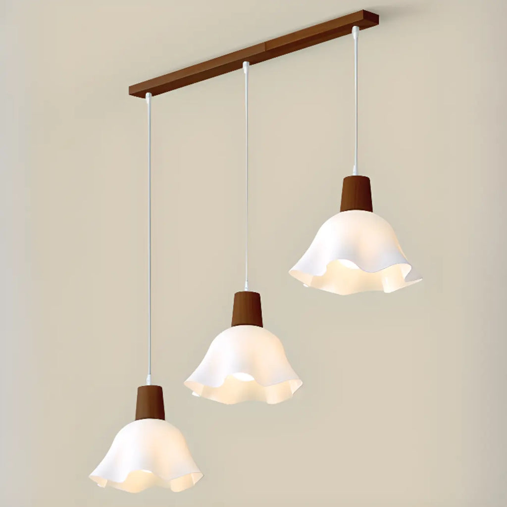 3 Lights Elegant Wooden Island Light with Acrylic Flower Shade