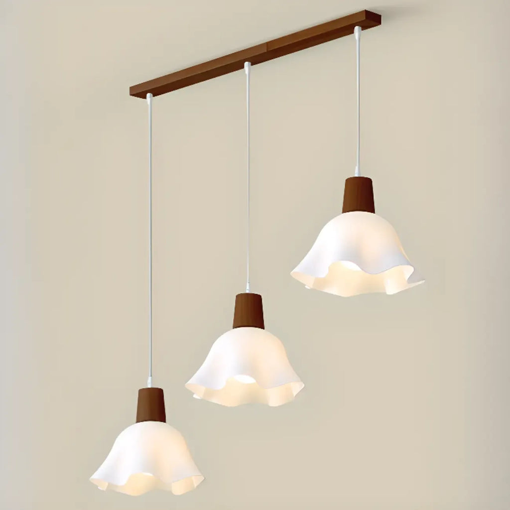3 Lights Elegant Wooden Island Light with Acrylic Flower Shade