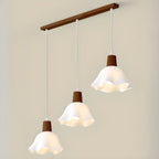3 Lights Elegant Wooden Island Light with Acrylic Flower Shade