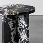Unique Round Black Marble End Table for Living Room