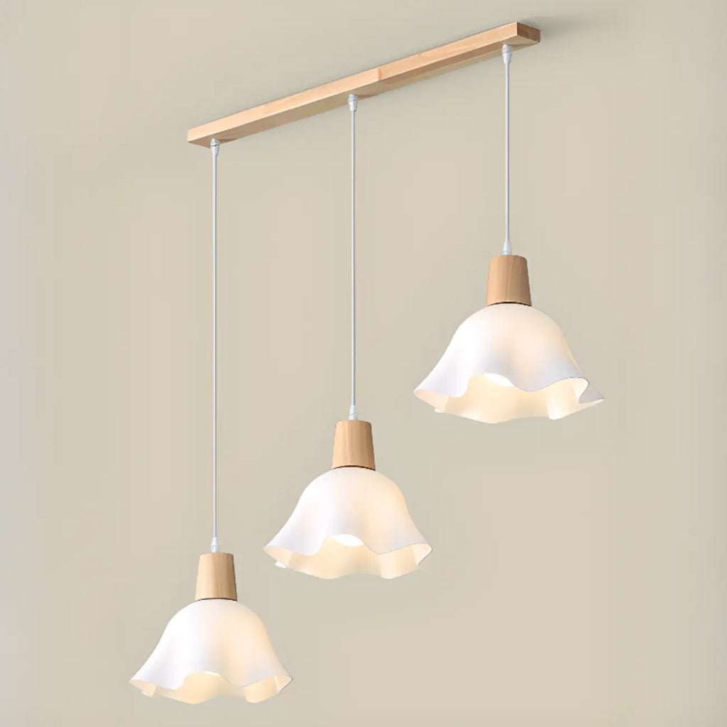 3 Lights Elegant Wooden Island Light with Acrylic Flower Shade
