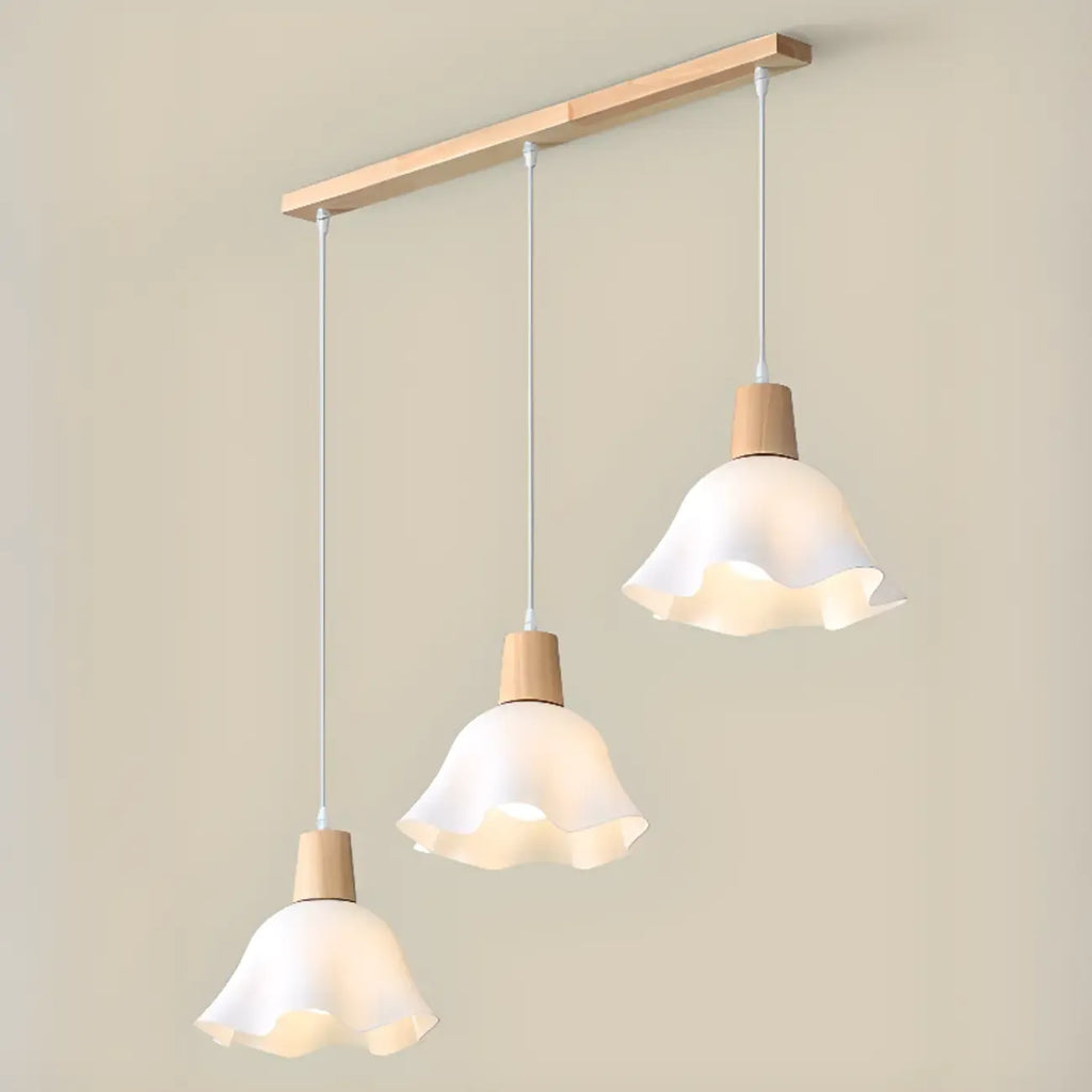 3 Lights Elegant Wooden Island Light with Acrylic Flower Shade