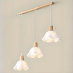 3 Lights Elegant Wooden Island Light with Acrylic Flower Shade