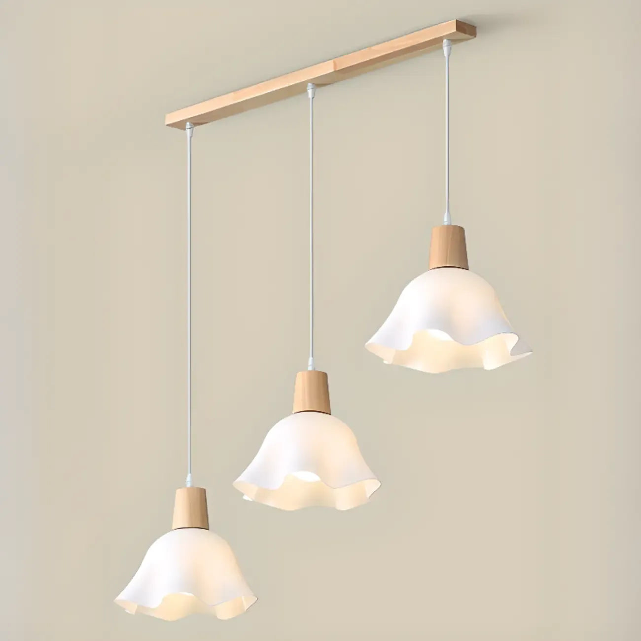 3 Lights Elegant Wooden Island Light with Acrylic Flower Shade