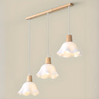 3 Lights Elegant Wooden Island Light with Acrylic Flower Shade