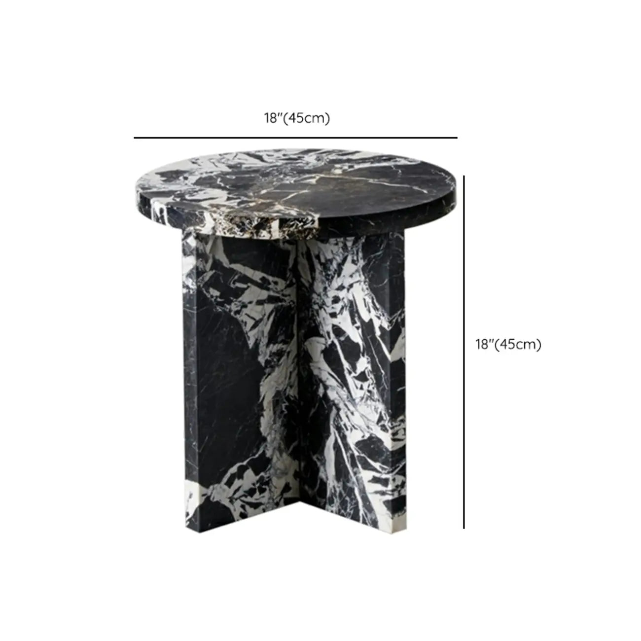Unique Round Black Marble End Table for Living Room