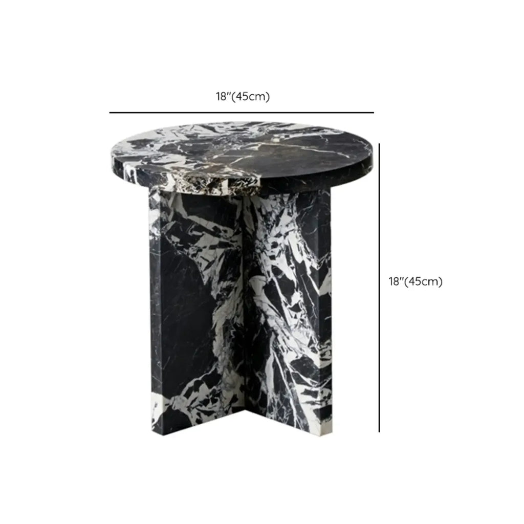 Unique Round Black Marble End Table for Living Room