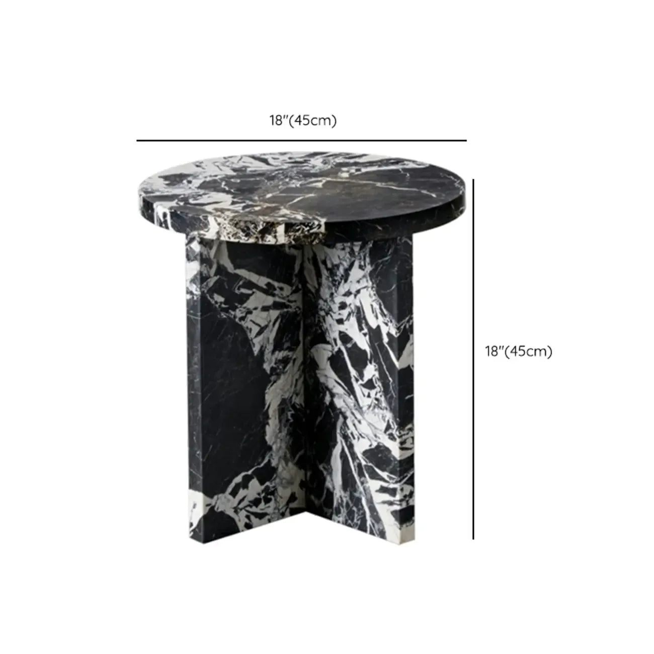 Unique Round Black Marble End Table for Living Room