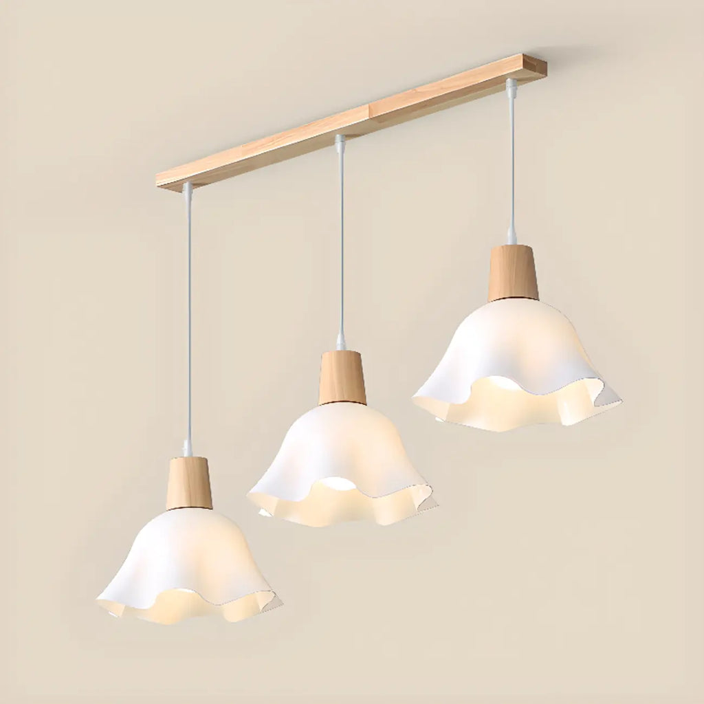 3 Lights Elegant Wooden Island Light with Acrylic Flower Shade