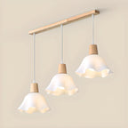 3 Lights Elegant Wooden Island Light with Acrylic Flower Shade