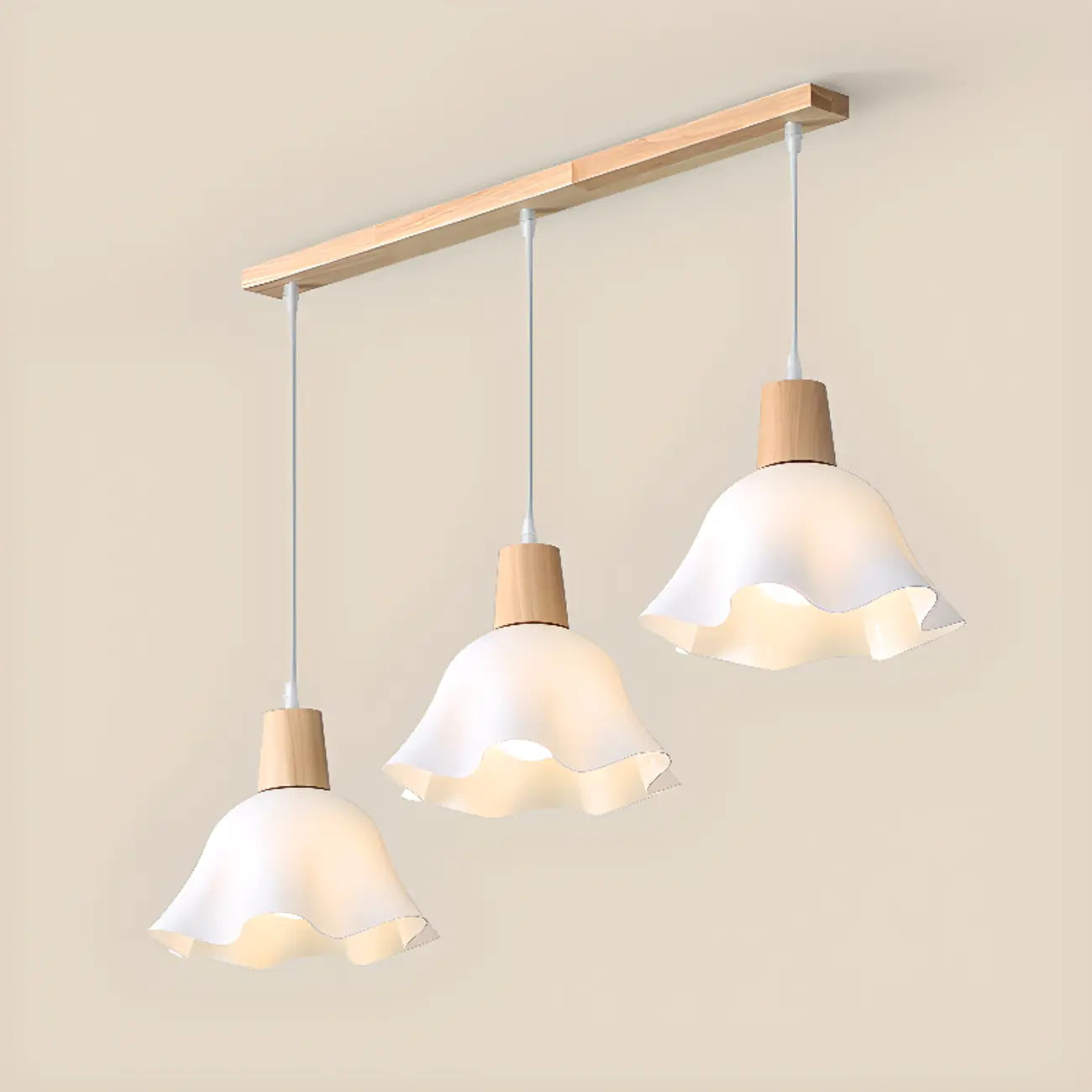 3 Lights Elegant Wooden Island Light with Acrylic Flower Shade