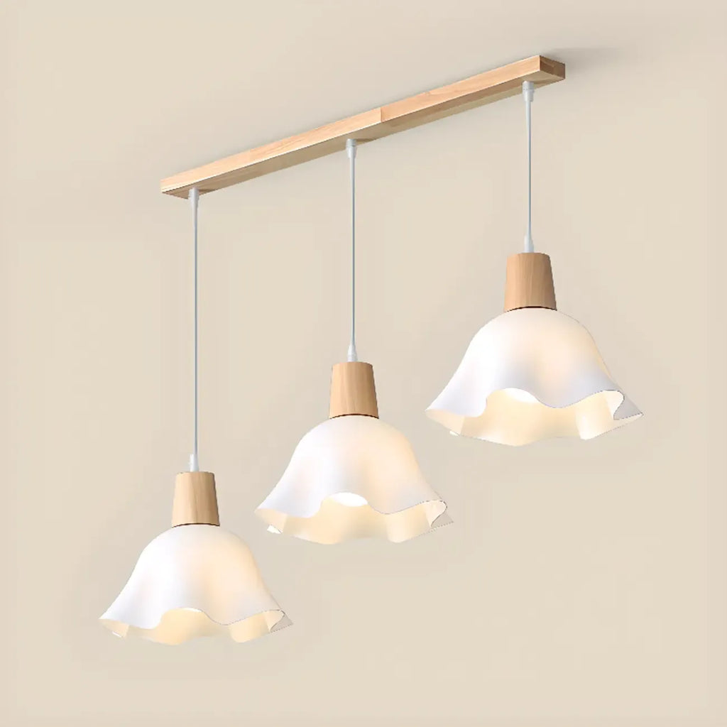 3 Lights Elegant Wooden Island Light with Acrylic Flower Shade
