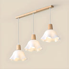 3 Lights Elegant Wooden Island Light with Acrylic Flower Shade