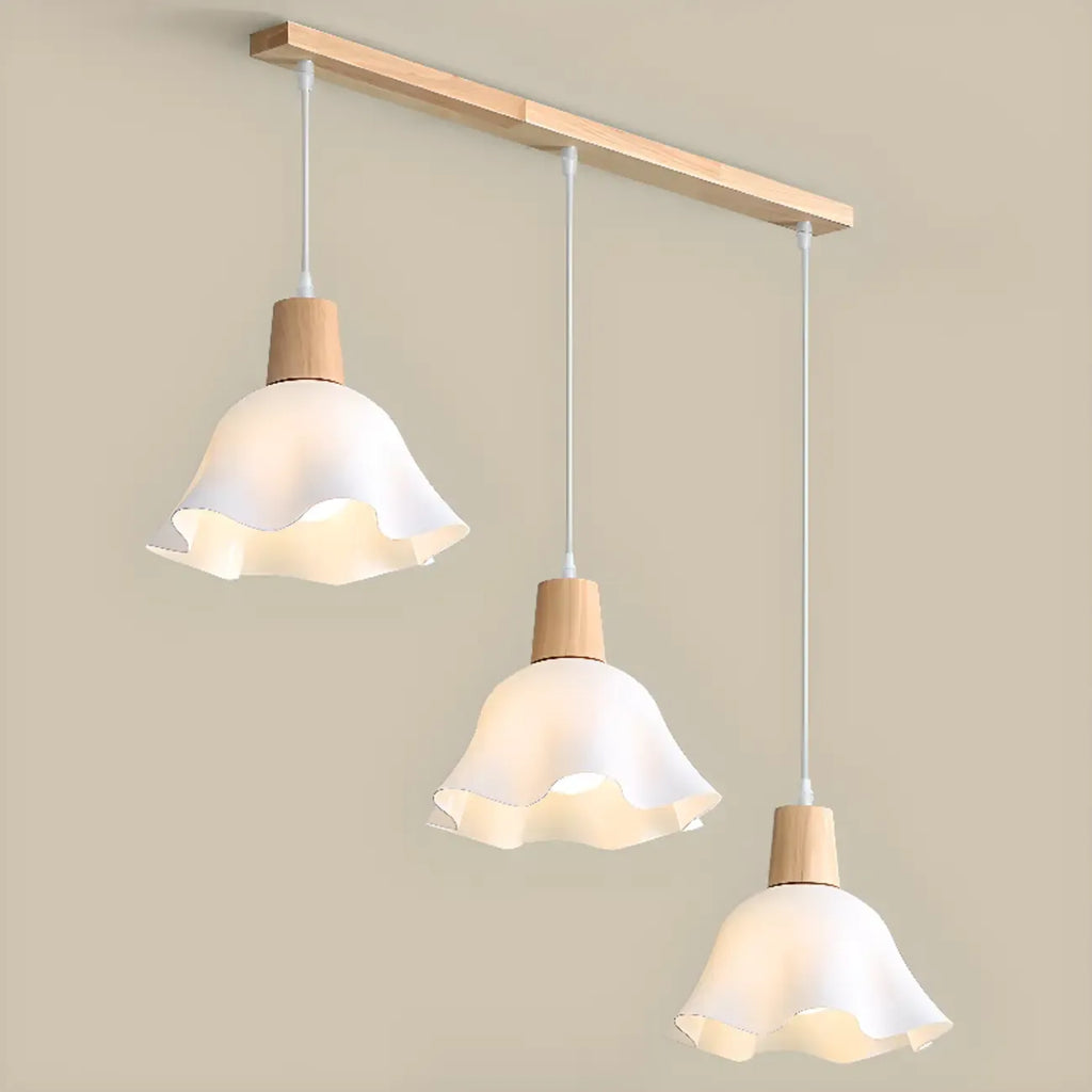 3 Lights Elegant Wooden Island Light with Acrylic Flower Shade
