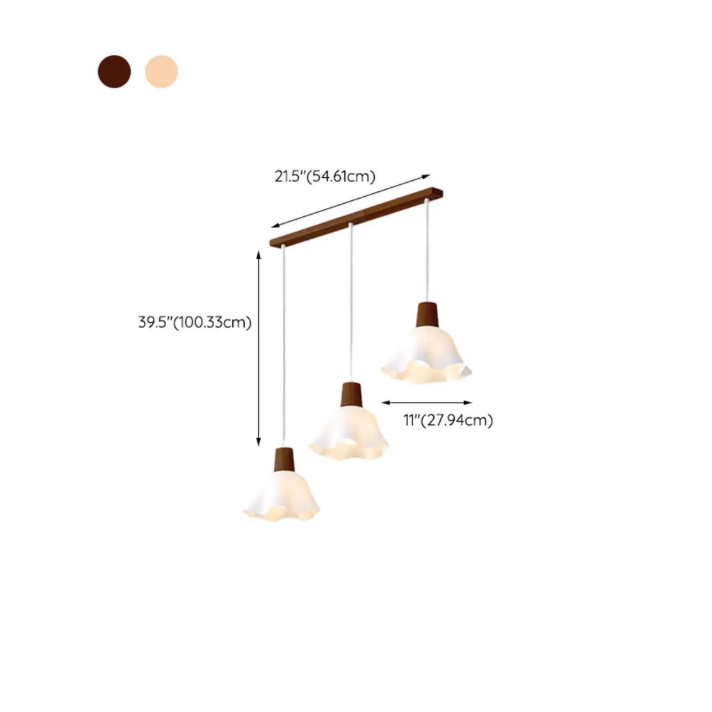 3 Lights Elegant Wooden Island Light with Acrylic Flower Shade