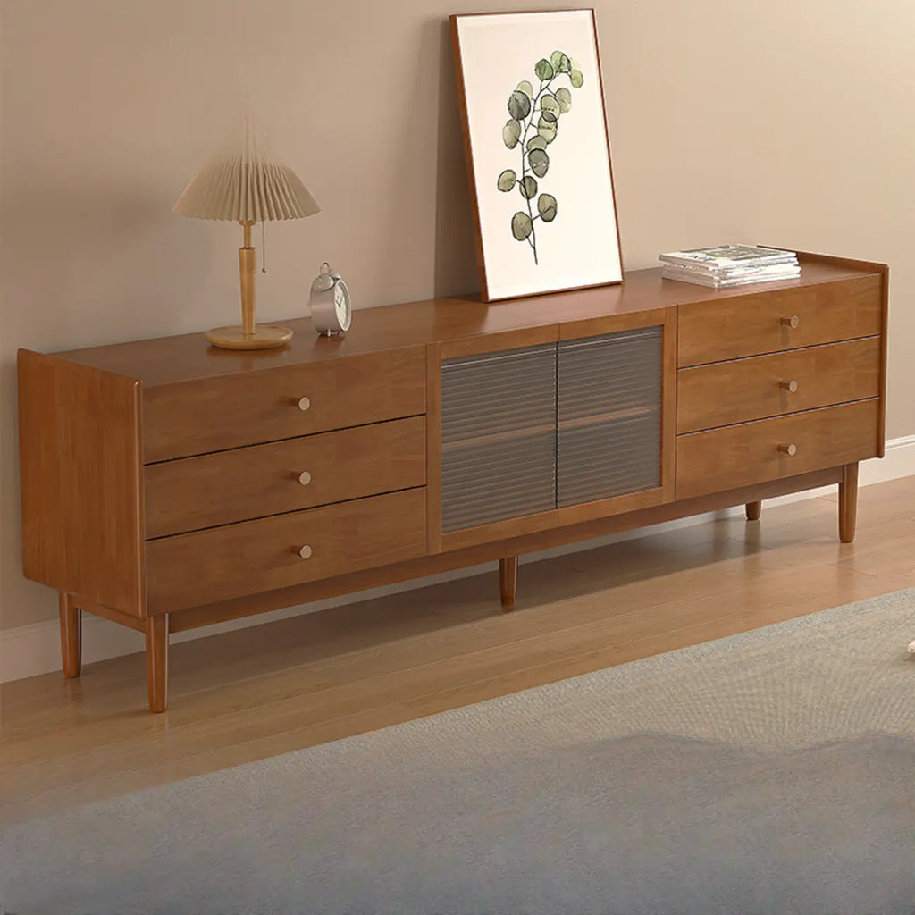71 Rectangle Cherry Wood TV Stand with Cabinet & Drawers