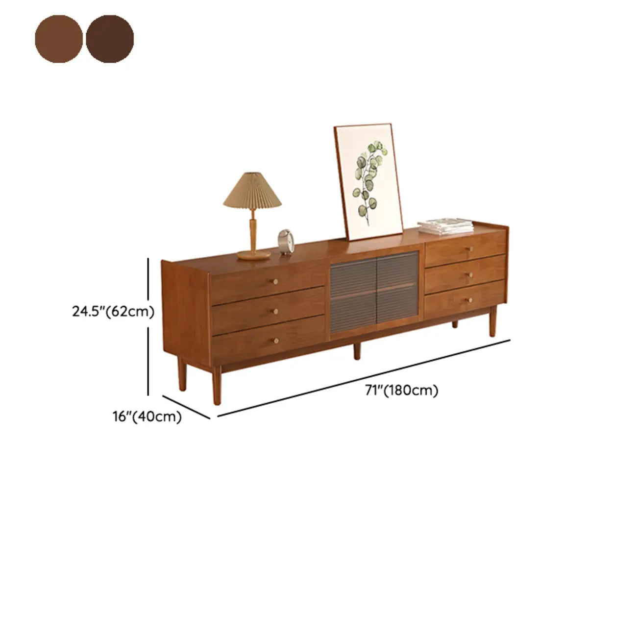 71 Rectangle Cherry Wood TV Stand with Cabinet & Drawers