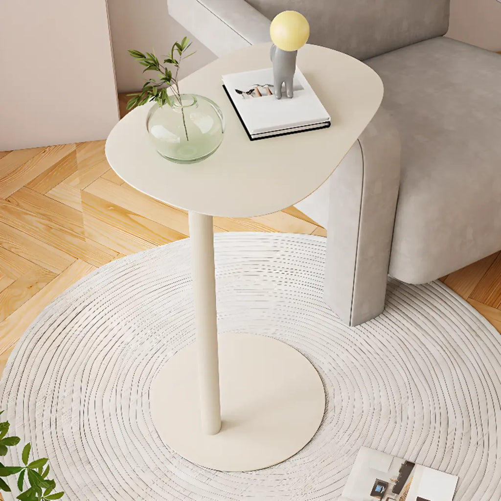 Minimalist Round White Metal Side Table for Living Room