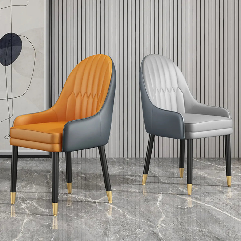 Faux Leather Dining Chair Color Block Sloped Arm with Metal Legs