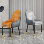 Faux Leather Dining Chair Color Block Sloped Arm with Metal Legs