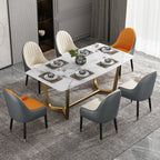 Faux Leather Dining Chair Color Block Sloped Arm with Metal Legs