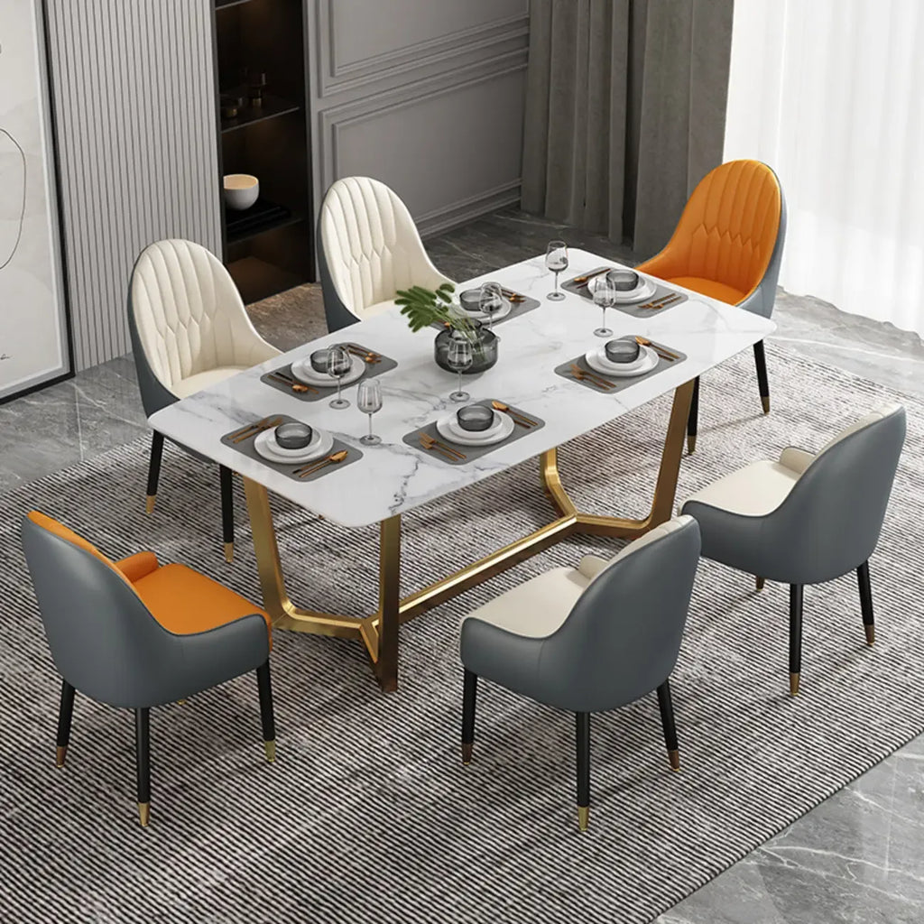 Faux Leather Dining Chair Color Block Sloped Arm with Metal Legs