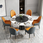 Faux Leather Dining Chair Color Block Sloped Arm with Metal Legs