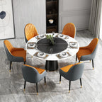 Faux Leather Dining Chair Color Block Sloped Arm with Metal Legs