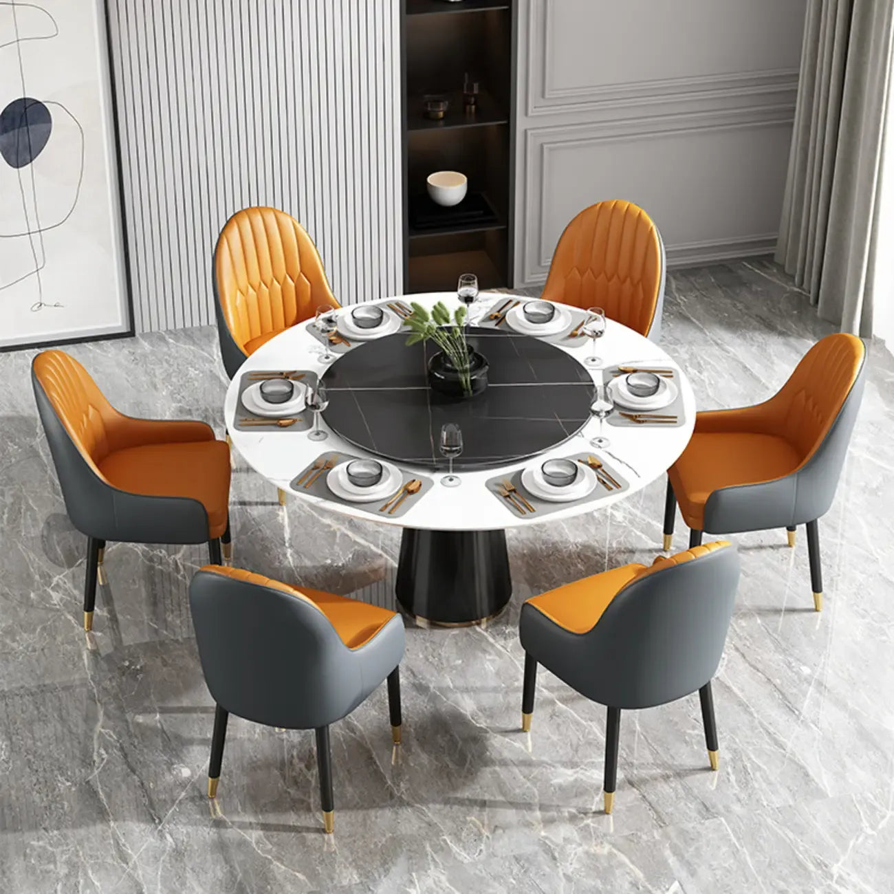 Faux Leather Dining Chair Color Block Sloped Arm with Metal Legs