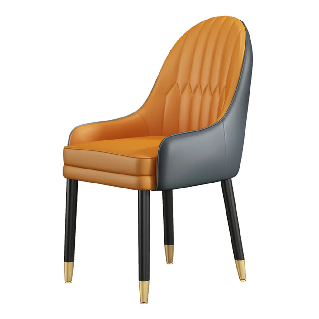 Faux Leather Dining Chair Color Block Sloped Arm with Metal Legs