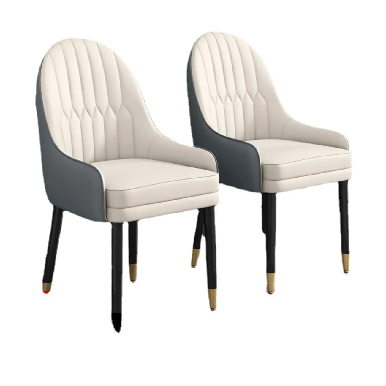 Faux Leather Dining Chair Color Block Sloped Arm with Metal Legs