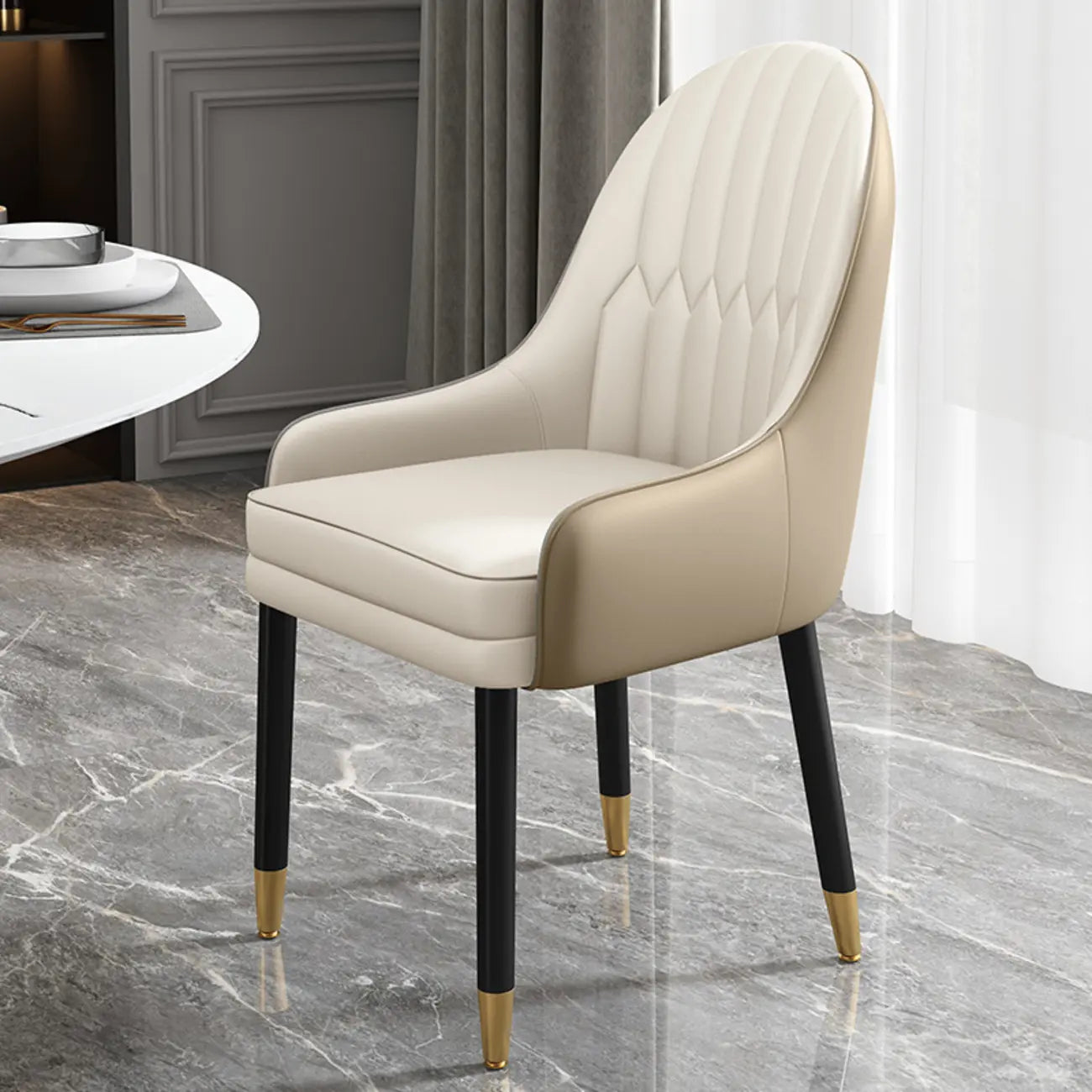Faux Leather Dining Chair Color Block Sloped Arm with Metal Legs