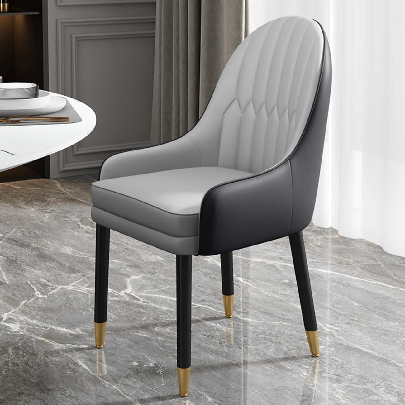 Faux Leather Dining Chair Color Block Sloped Arm with Metal Legs
